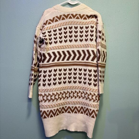 Pink Rose Women's Beige and Brown Geometric Patterned Long Cardigan Size S - Picture 5 of 7